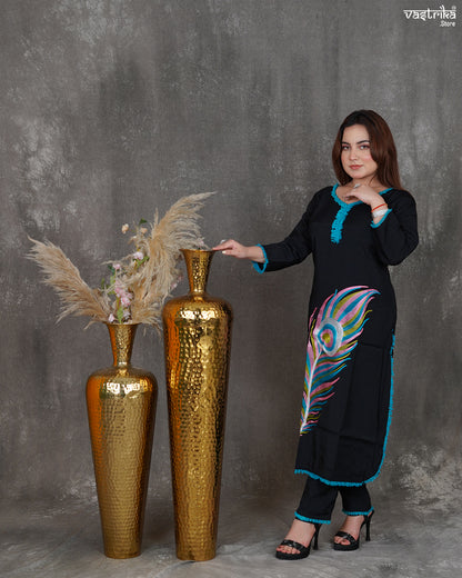 Roman Silk Kurti Set with Heavy Dupatta & Lace Detailing