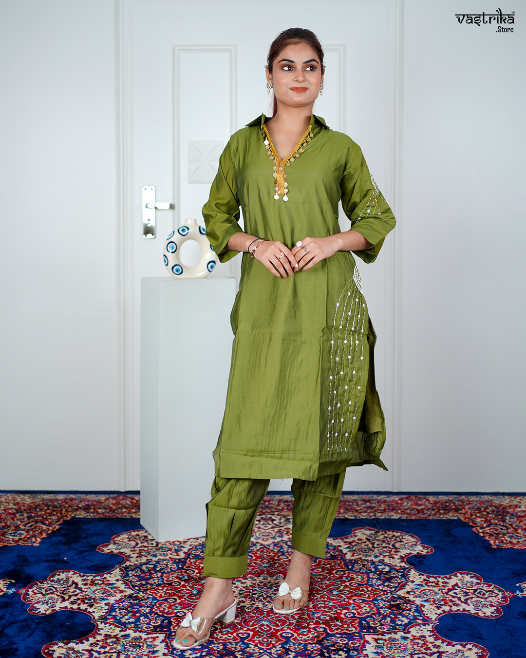 Mehndi Masleen Coord Set with Handwork & Sequence