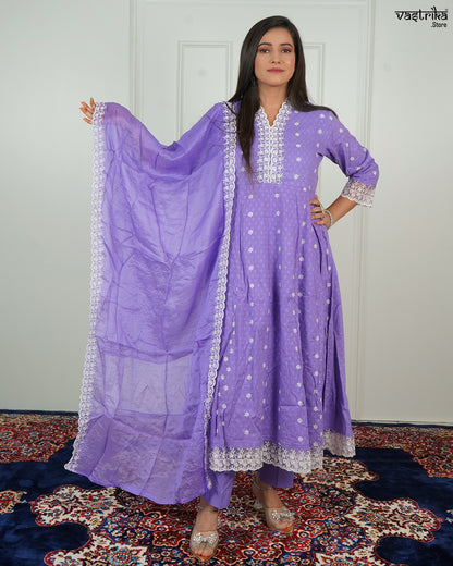 Thread Work V-Neck Frock Set