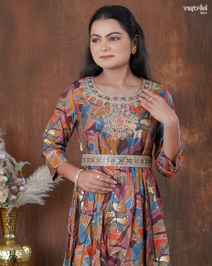 Maslin One-Piece Frock with Jari & Sequin Work Belt