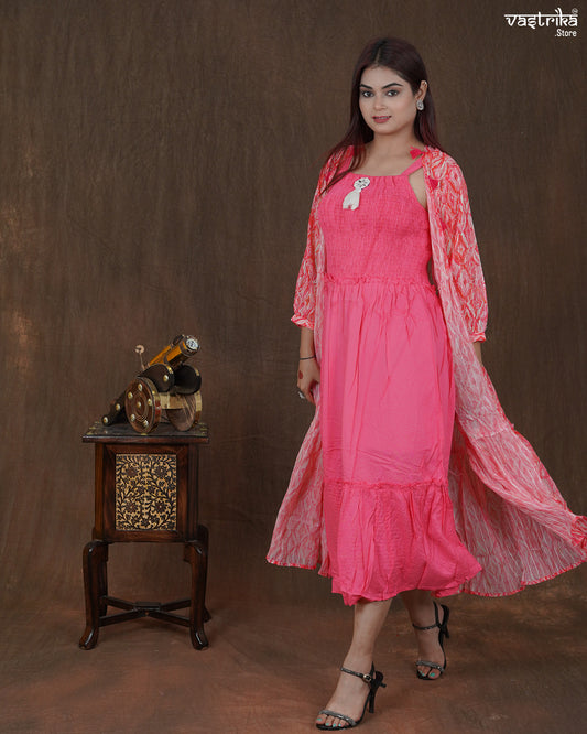 Elara Printed Frock & Handworked Georgette Shrug Set