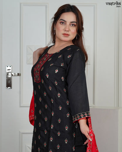 Silk Kurti Set with Jari & Sequin Work with Full Jaal Dupatta