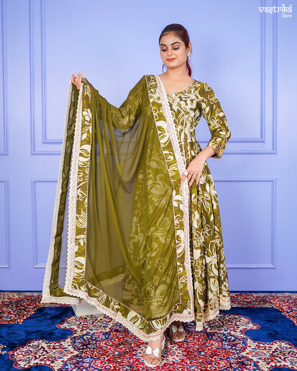 Mehndi Maslin Angrakha Frock Set with Gotti Pata Work