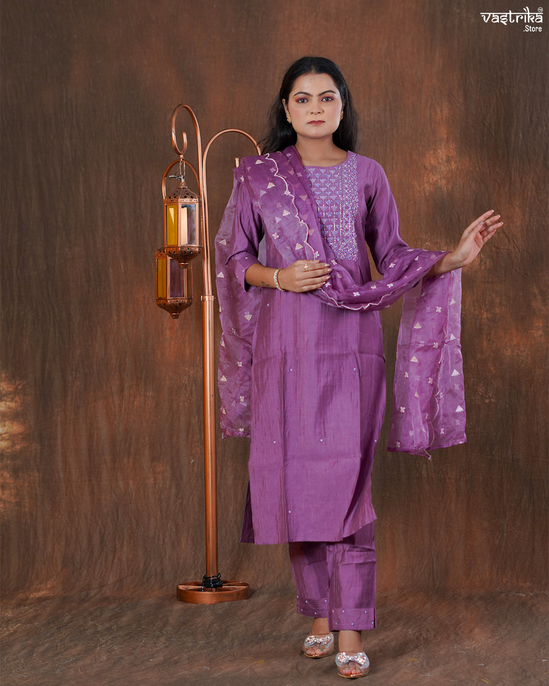 Cotton Kurti Set with Katdana & Handwork with Organza Dupatta