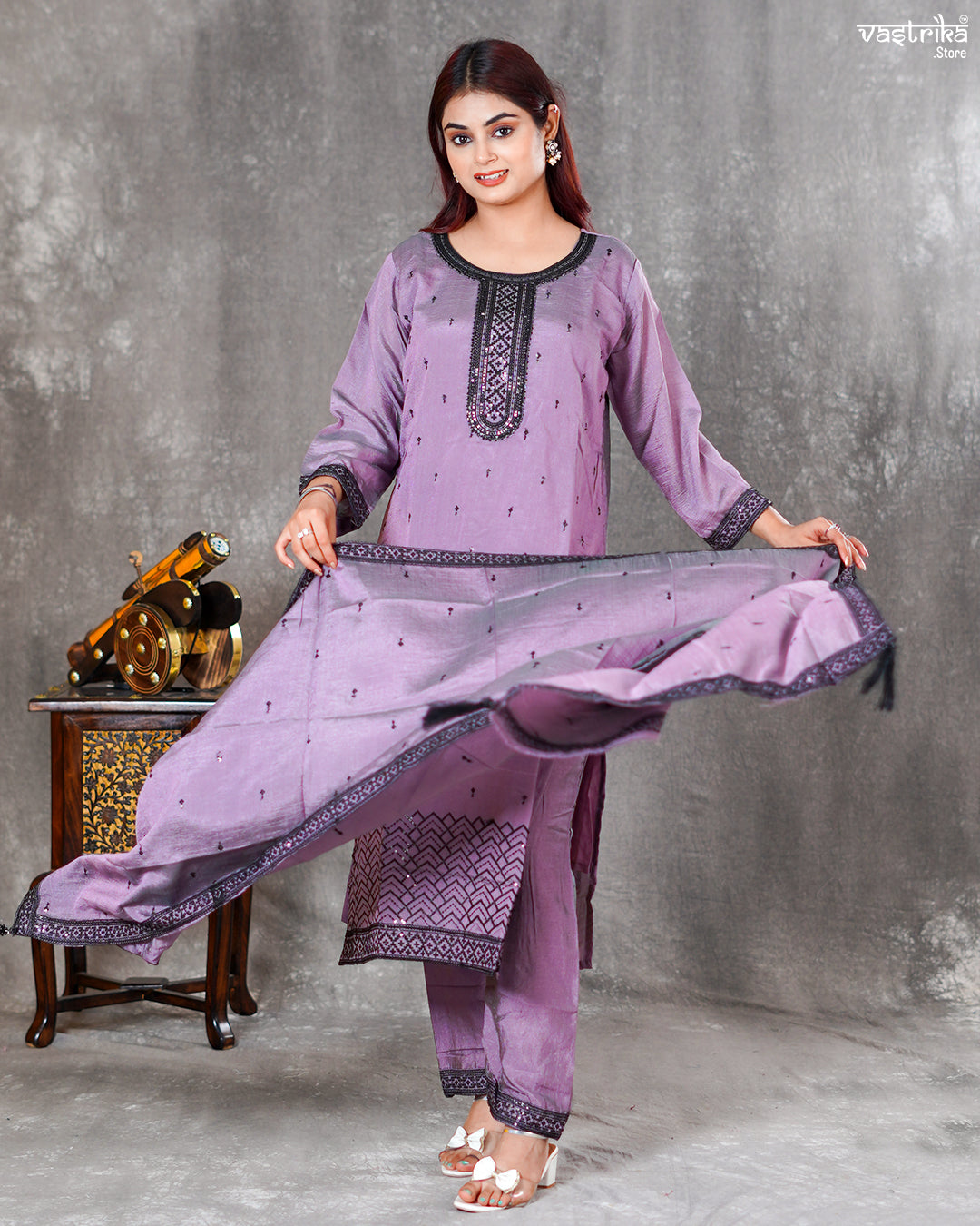 Silk Kurti Set with Sequence Dupatta