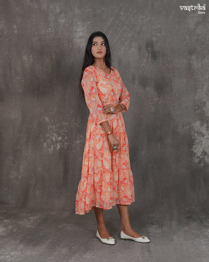 One-Piece Georgette Frock with Handworked Sequin Neckline & Belt