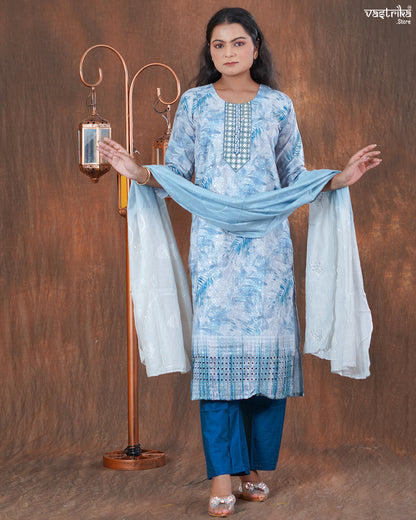 Cotton Kurti Set with Chikan & Chanderi Silk Dupatta
