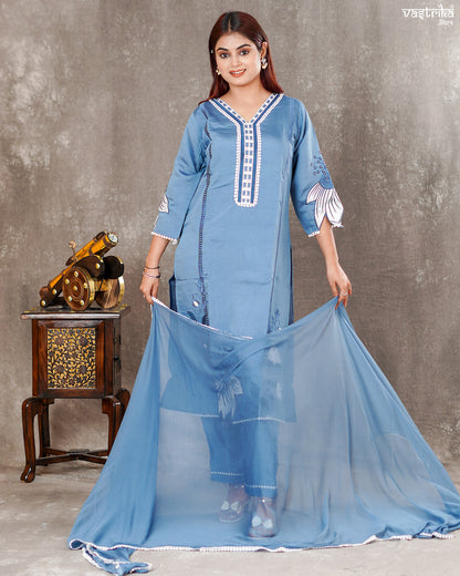 Roman Silk Kurti Set with Lace Work