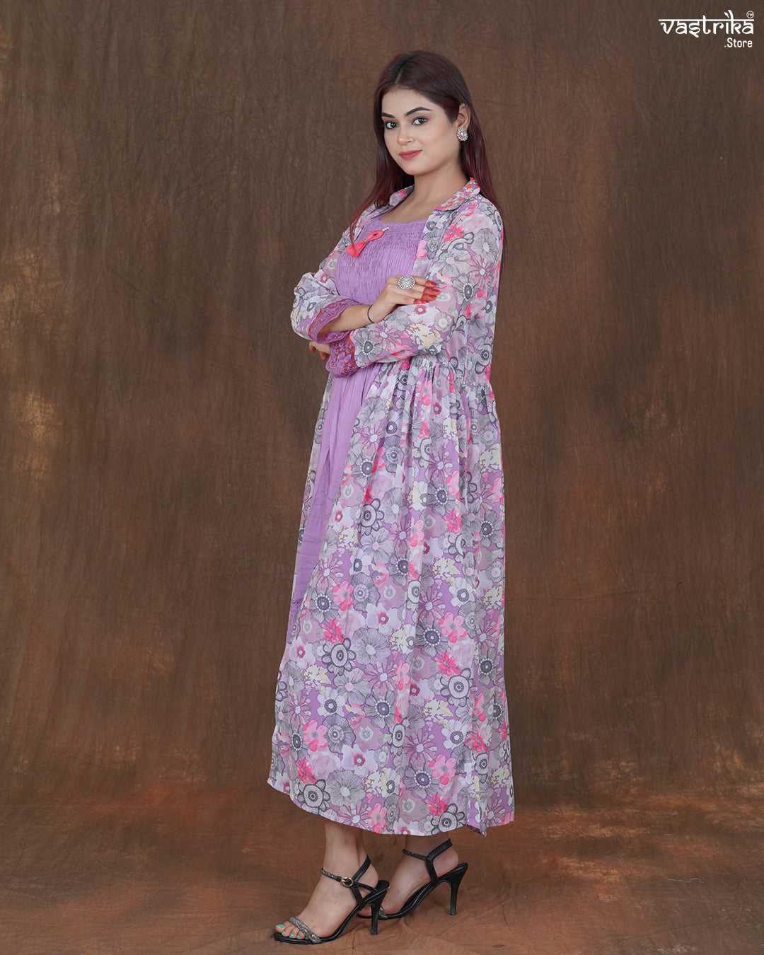Amara Printed Frock & Handworked Georgette Shrug Set