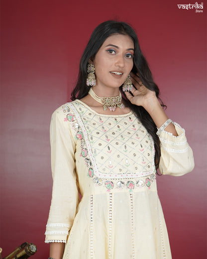 Cotton Frock Set with Jari & Resham Detailing