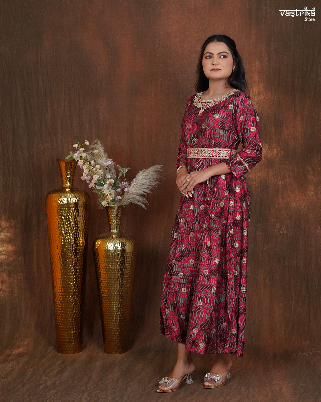 Maslin One-Piece Frock with Jari & Sequin Work Belt