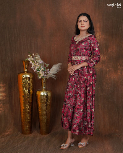 Maslin One-Piece Frock with Jari & Sequin Work Belt