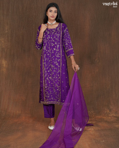 Full Jaal Handworked Kurti Set with Plain Trousers & Butti Work Dupatta