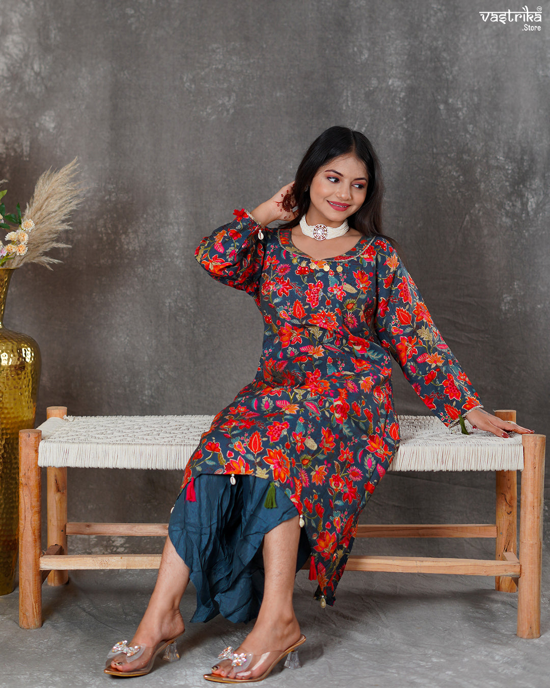 Maslin Silk Kurti with Contrast Dhoti Salwar