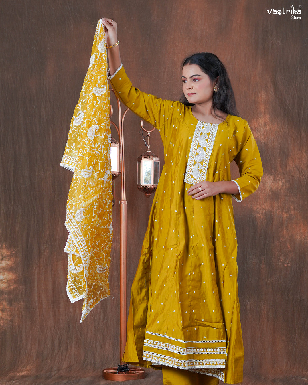 Roman Silk Frock Set with Resham & Lace Work