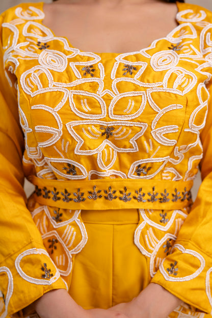 Co-ord Set with Pal Work, Round Neck, and Plain Palazzo