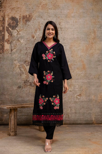 Resham Work V-Gala Kurti with Simple Bottom & Heavy Resham Work Dupatta
