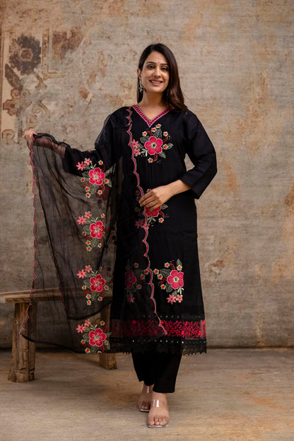 Resham Work V-Gala Kurti with Simple Bottom & Heavy Resham Work Dupatta
