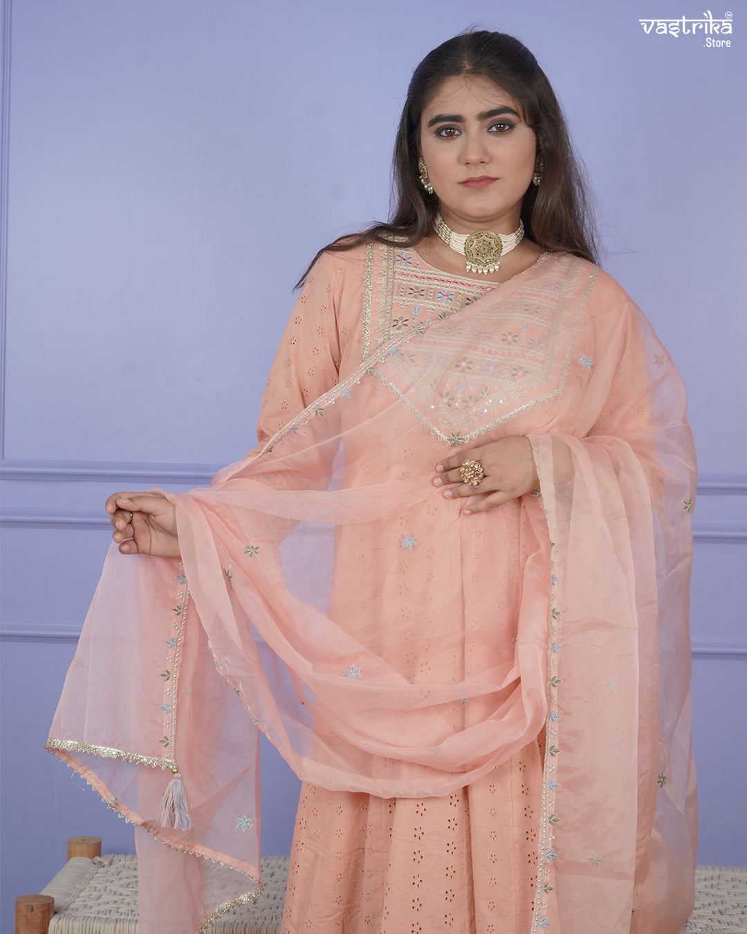 Chikankari Thread Work Frock Set