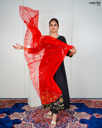 Black Ryon Cotton Aalia Cut Frock Set with Sequence & Resham Work