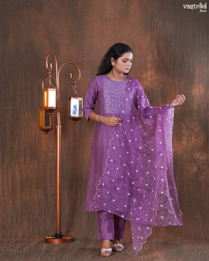 Cotton Kurti Set with Katdana & Handwork with Organza Dupatta