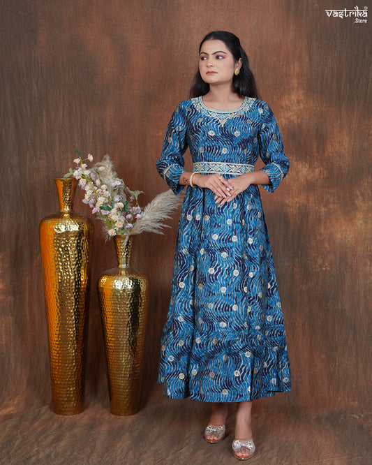 Maslin One-Piece Frock with Jari & Sequin Work Belt