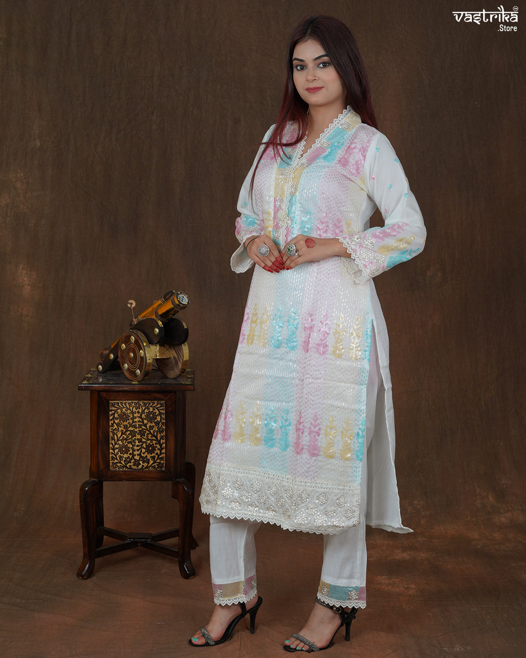 Riyana Sequin Jaal Kurti Set with Moti Dupatta