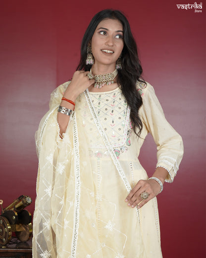 Cotton Frock Set with Jari & Resham Detailing