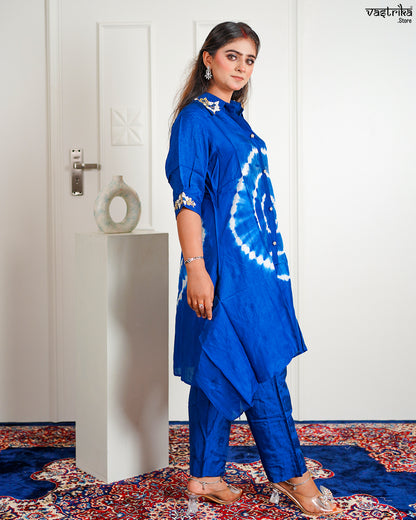 Blue Masleen Coord Set with Handwork