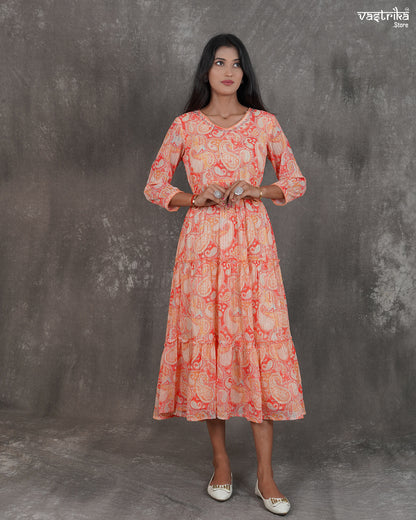 One-Piece Georgette Frock with Handworked Sequin Neckline & Belt