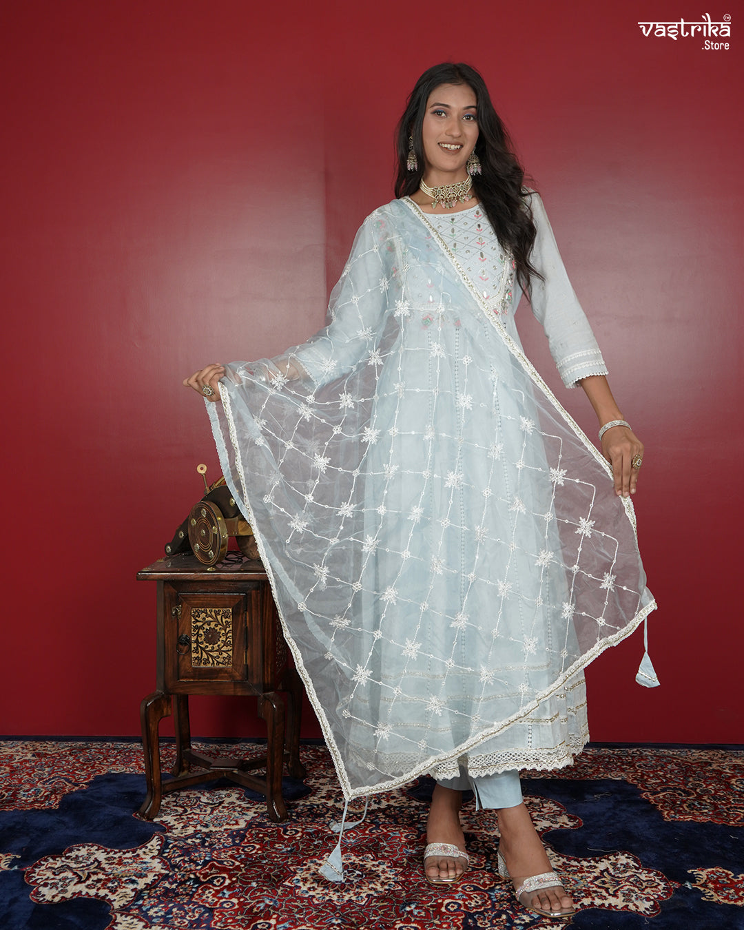 Handcrafted Cotton Frock Set with Jari & Resham Work