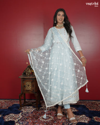 Handcrafted Cotton Frock Set with Jari & Resham Work