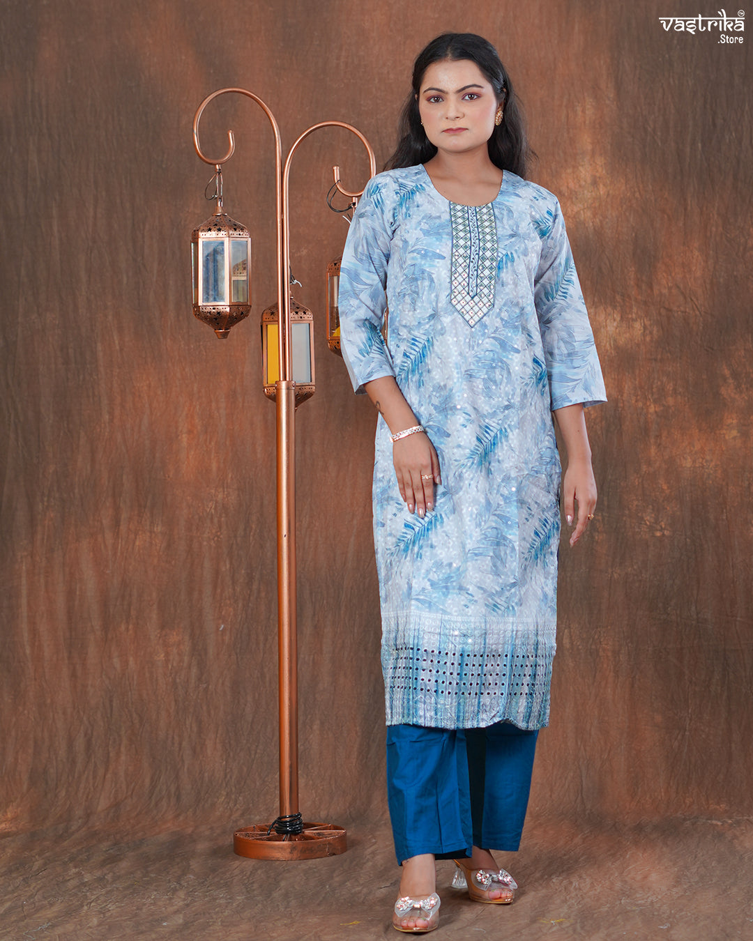 Cotton Kurti Set with Chikan & Chanderi Silk Dupatta