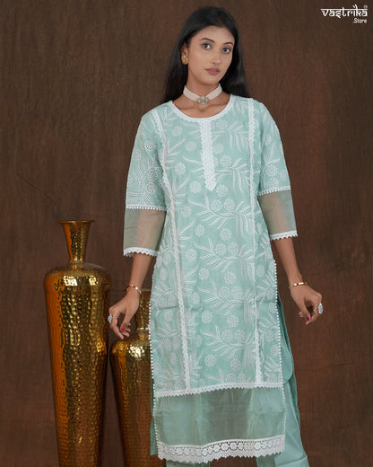 Grey Roman Silk Pakistani Work Suit Set