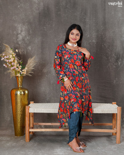 Maslin Silk Kurti with Contrast Dhoti Salwar
