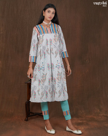 Cotton Frock Set with Chikan Work and Printed Chanderi Dupatta