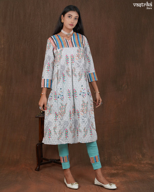 Cotton Frock Set with Chikan Work and Printed Chanderi Dupatta