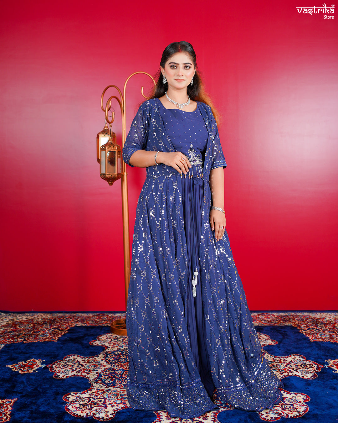 Grey Georgette Crop Top with Skirt and Shrug Set