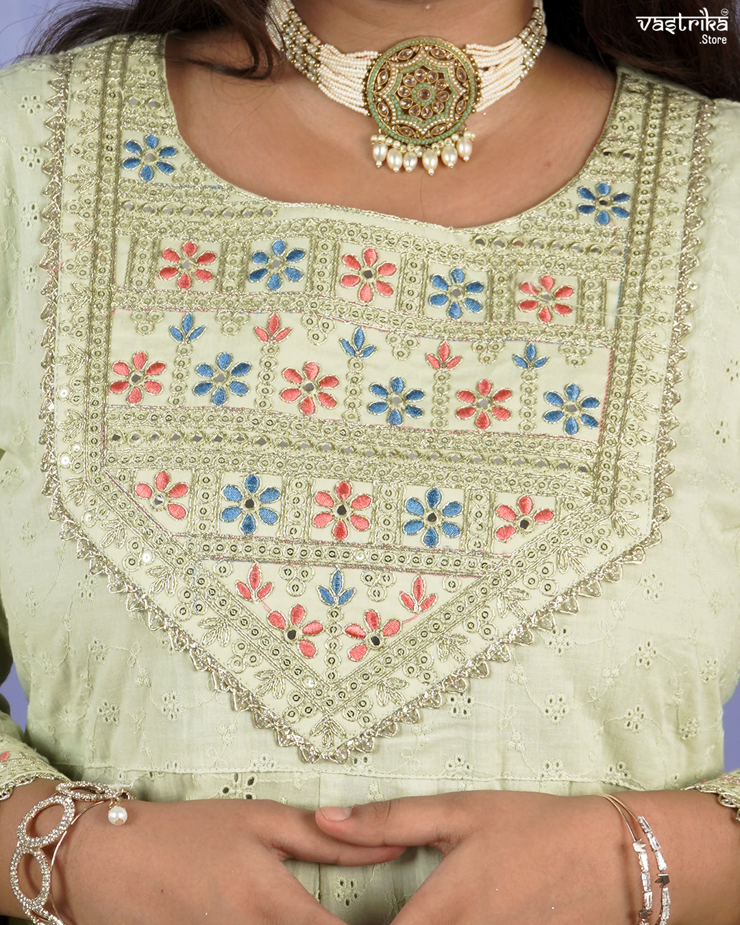 Chikankari Frock-Style Kurti Set with Embroidered Dupatta