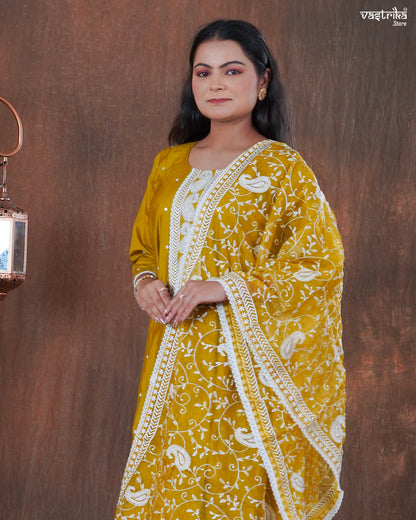 Roman Silk Frock Set with Resham & Lace Work