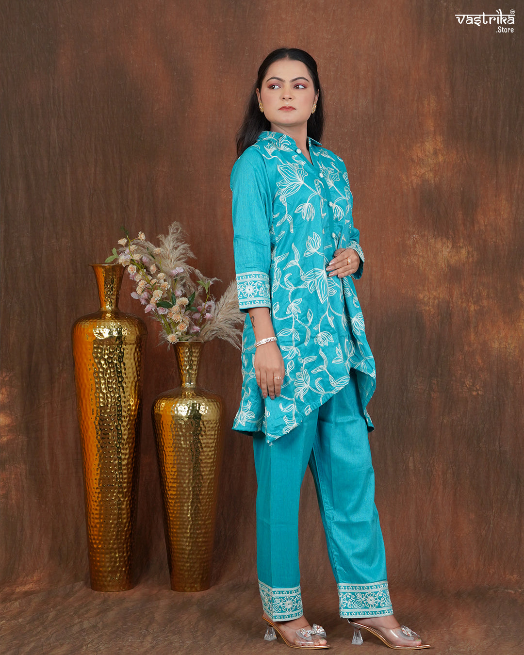 Silk Cord Set with Aari & Kadhai Thread Work