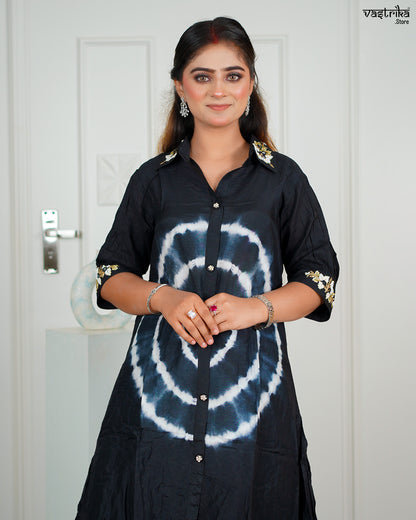 Black Masleen Coord Set with Handwork