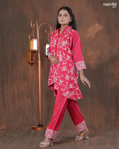 Silk Cord Set with Aari & Kadhai Thread Work