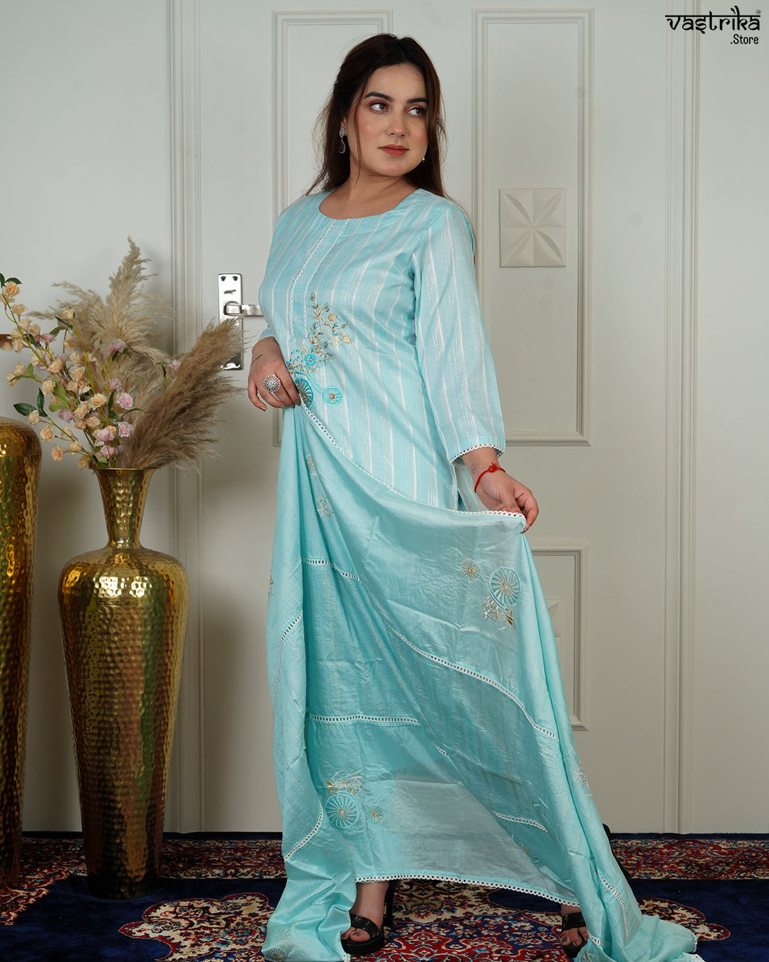 Cotton Kurti Set with Chanderi Dupatta & Handwork Detailing