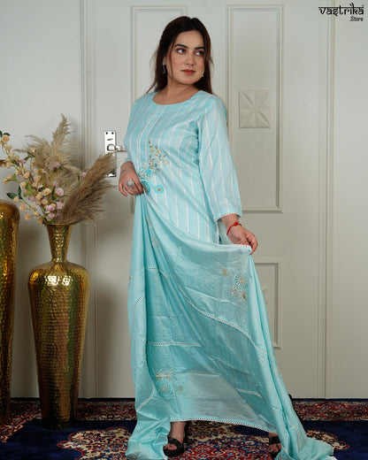 Cotton Kurti Set with Chanderi Dupatta & Handwork Detailing