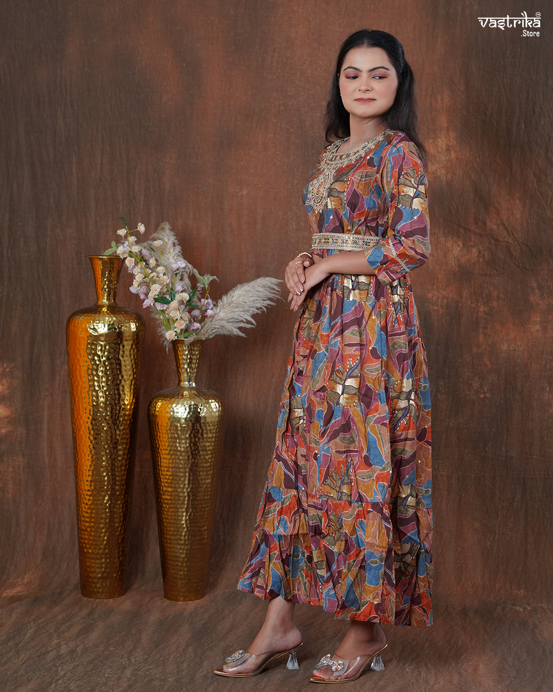 Maslin One-Piece Frock with Jari & Sequin Work Belt