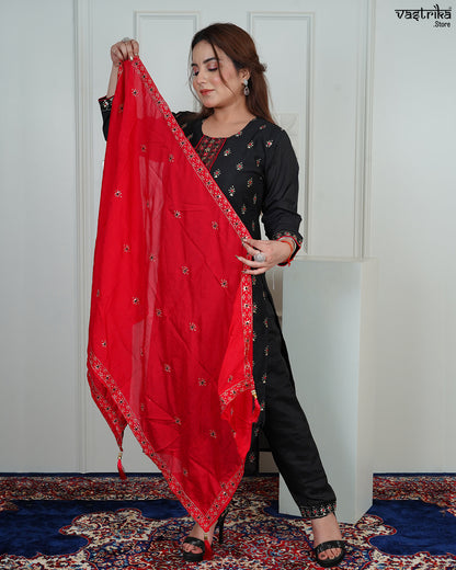 Silk Kurti Set with Jari & Sequin Work with Full Jaal Dupatta