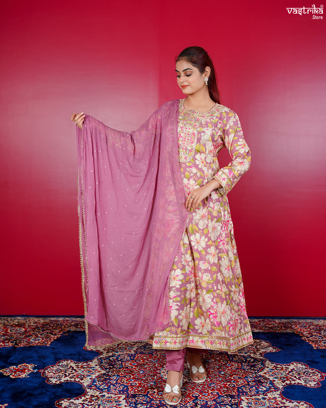 Purple Maslin Frock Set with Jari & Sequence Work