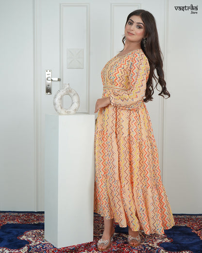 Hand-Worked Round Neck Shirt-Style Frock