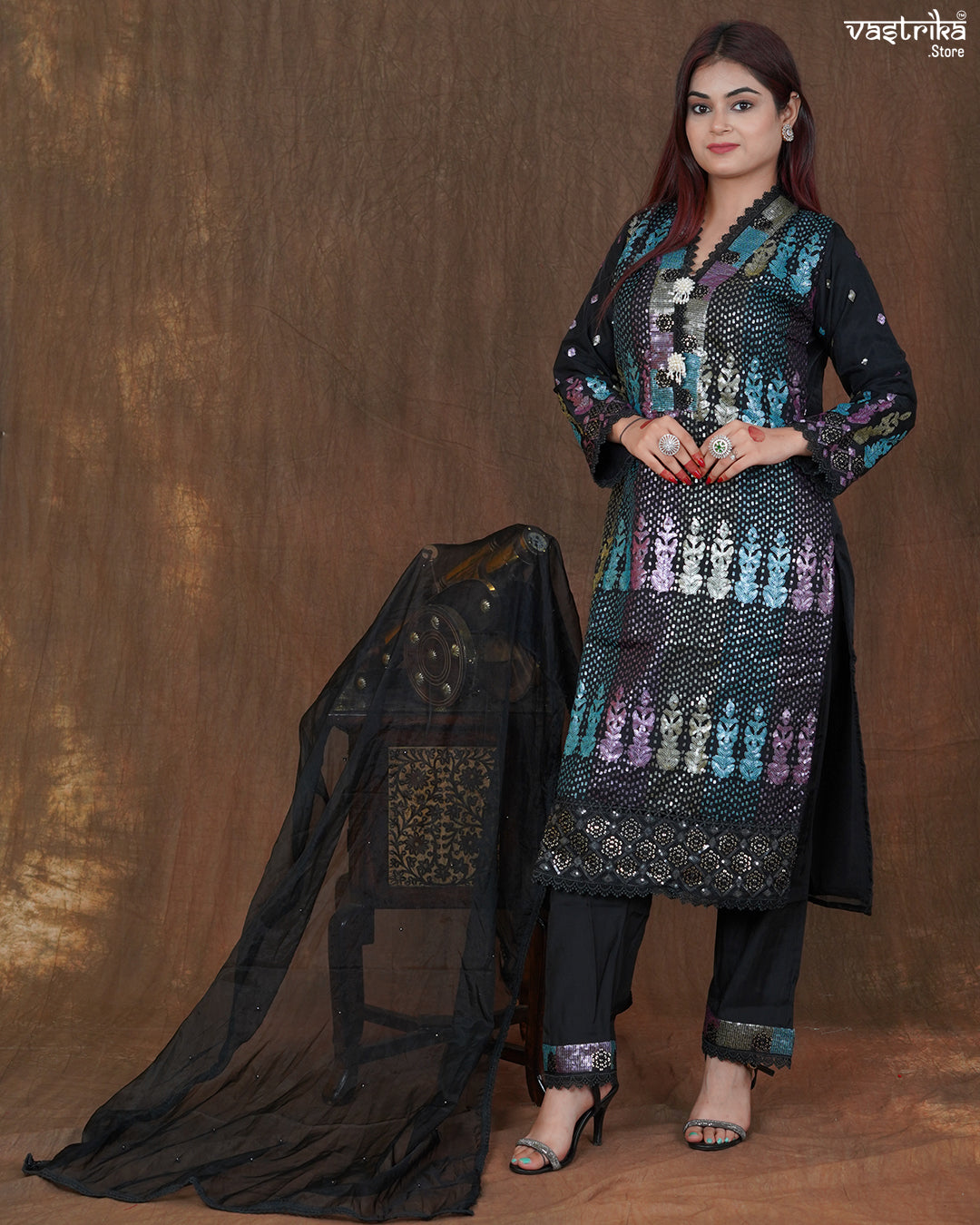 Riyana Sequin Jaal Kurti Set with Moti Dupatta